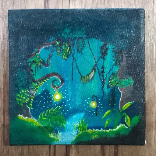 Magical Forest Cave – Handmade Acrylic Painting
